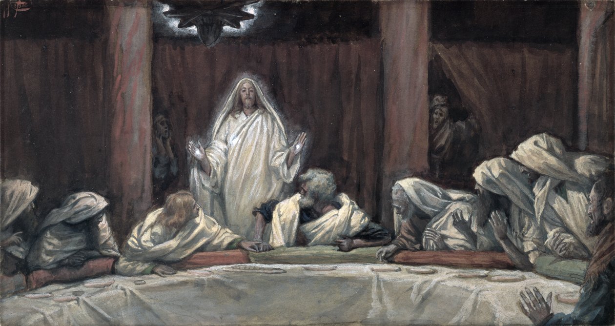 Se apareció a los once mientras comían, ilustración de La vida de Cristo de James Jacques Joseph Tissot