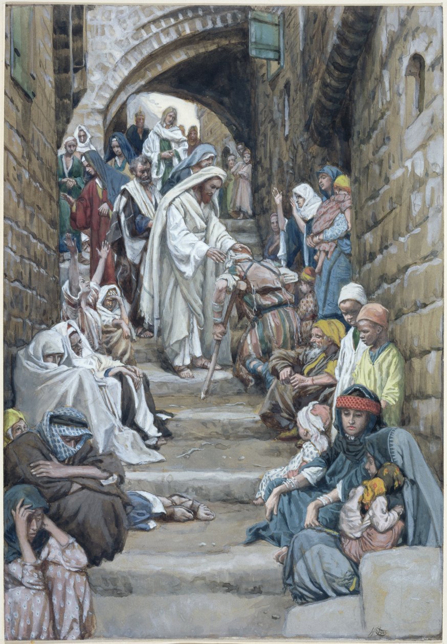 En los pueblos los enfermos fueron llevados a él, ilustración para La vida de Cristo, c.1886-94 de James Jacques Joseph Tissot
