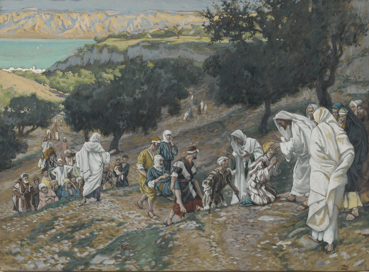 Jesús cura a los ciegos y cojos en la montaña, ilustración de La vida de nuestro Señor Jesucristo de James Jacques Joseph Tissot