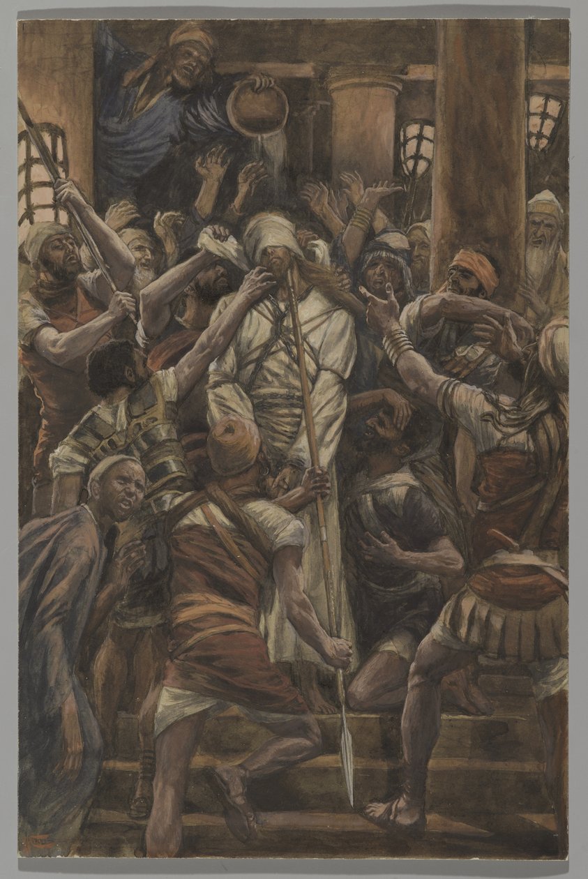 Maltratos en la casa de Caifás, ilustración de La vida de Nuestro Señor Jesucristo, 1886-94 de James Jacques Joseph Tissot
