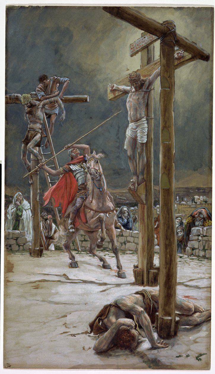 Uno de los soldados con una lanza le atravesó el costado, ilustración de La Vida de Cristo, c.1886-94 de James Jacques Joseph Tissot