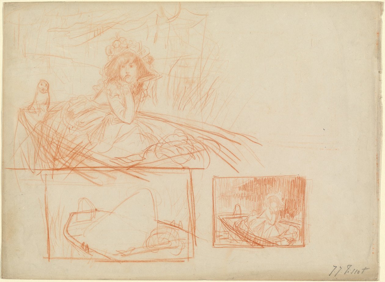 Niña Pensativa a la Deriva en un Barco de James Jacques Joseph Tissot