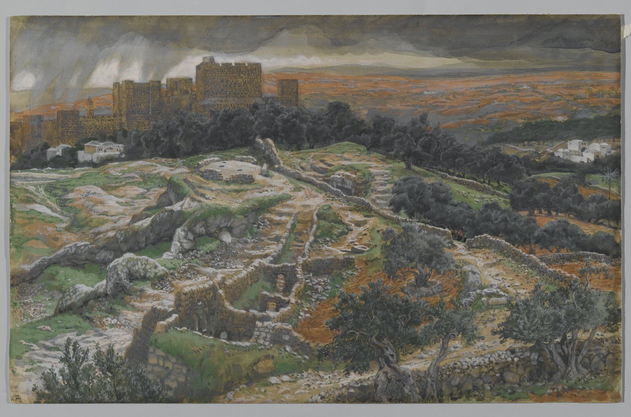 Reconstrucción del Gólgota y el Santo Sepulcro, visto desde la Puerta Judicial, ilustración de La vida de nuestro Señor Jesucristo de James Jacques Joseph Tissot