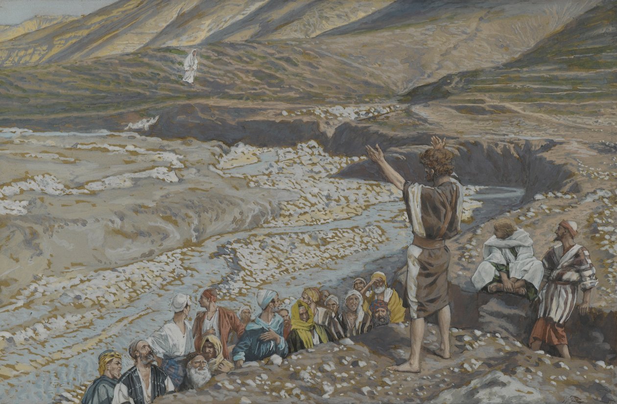 San Juan Bautista ve a Jesús desde lejos, ilustración de La vida de nuestro Señor Jesucristo de James Jacques Joseph Tissot