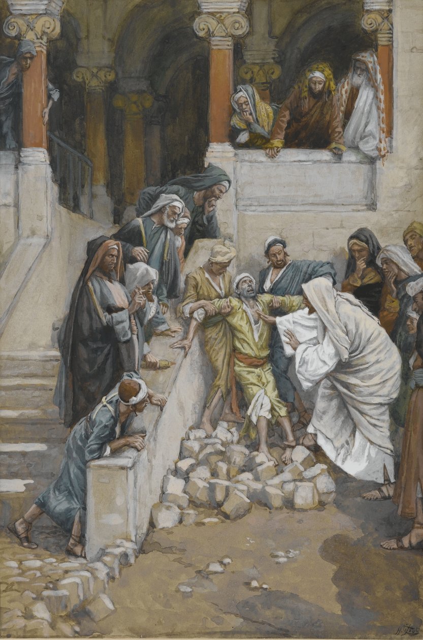 El hombre ciego y mudo poseído por demonios, ilustración de La vida de nuestro Señor Jesucristo de James Jacques Joseph Tissot
