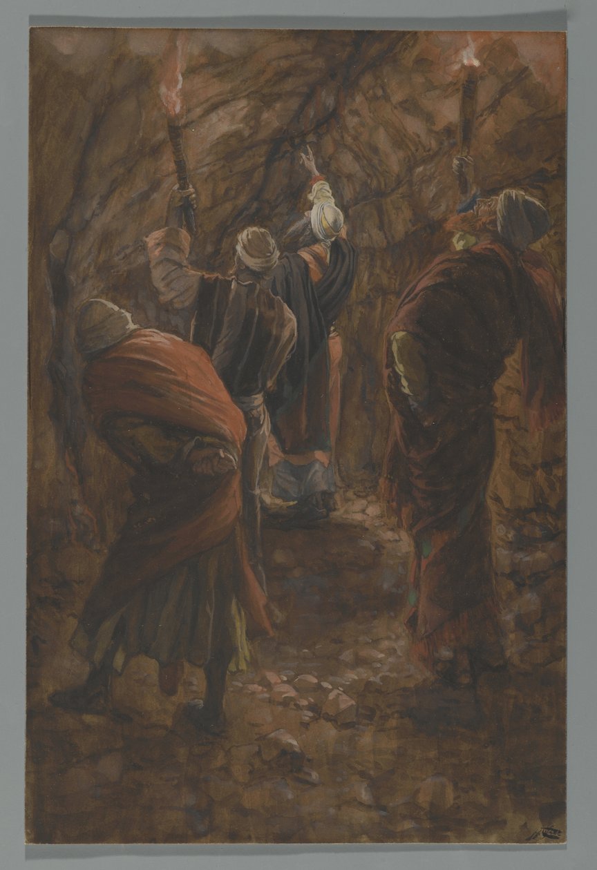 La grieta en la roca en la cueva debajo del Calvario, ilustración de La vida de nuestro Señor Jesucristo, 1886-94 de James Jacques Joseph Tissot