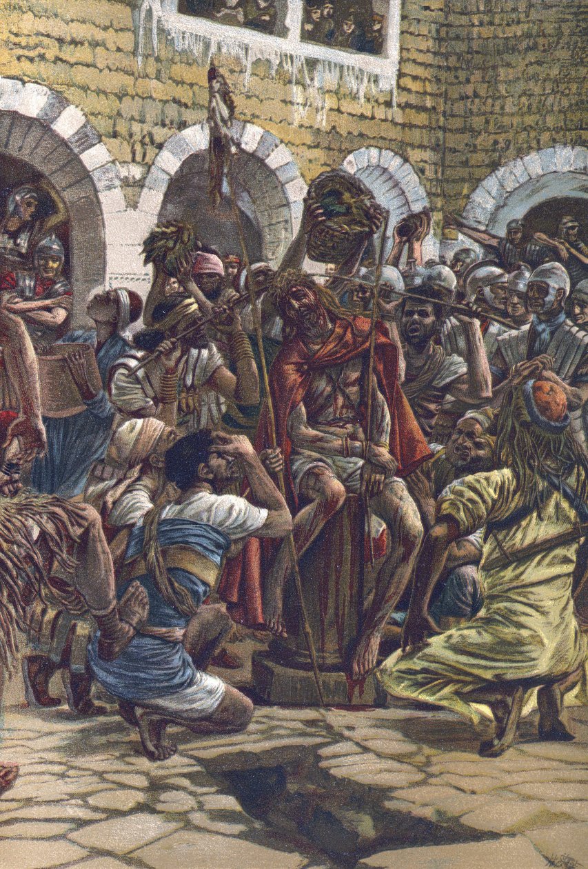 La corona de espinas - de “La vida de nuestro señor Jesucristo” - 1899 por James Tissot - La vie de notre seigneur Jesus Christ, por Jacques Joseph (Jacques-Joseph) Tissot llamado James Tissot (1836-1902) de James Jacques Joseph Tissot