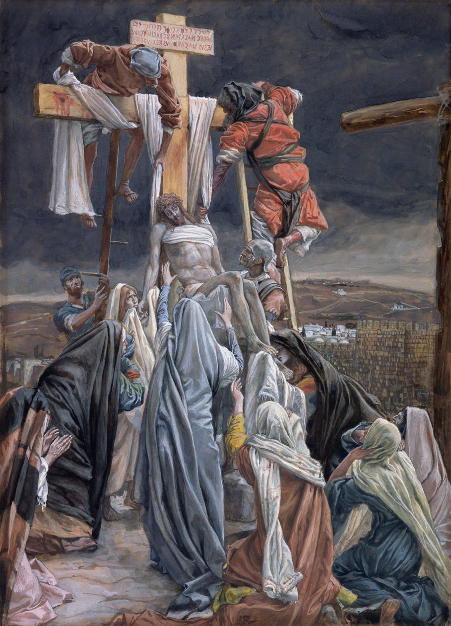 El descenso de la cruz, ilustración de La vida de Cristo de James Jacques Joseph Tissot