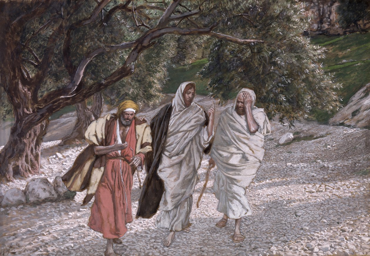 Los discípulos en el camino a Emaús, ilustración de La vida de Cristo de James Jacques Joseph Tissot