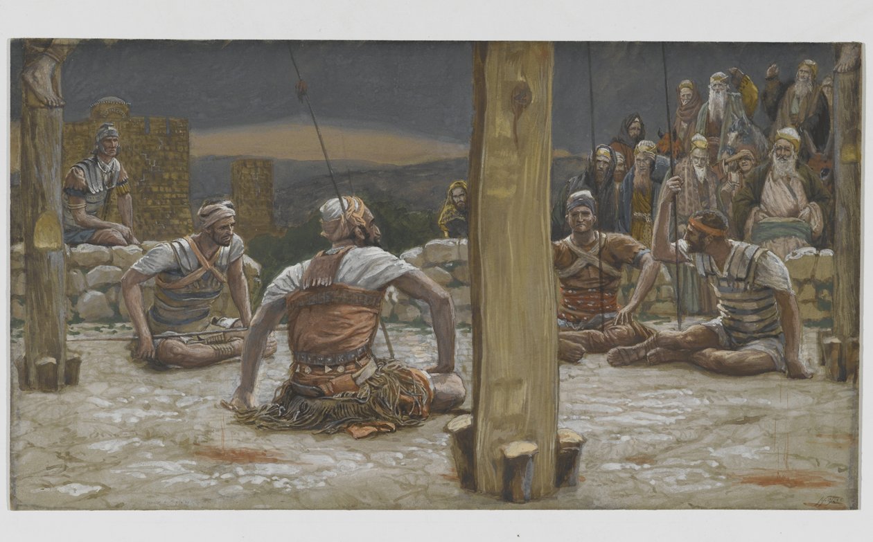 Los cuatro guardias se sentaron y lo observaron, ilustración de La vida de nuestro Señor Jesucristo, 1886-94 de James Jacques Joseph Tissot