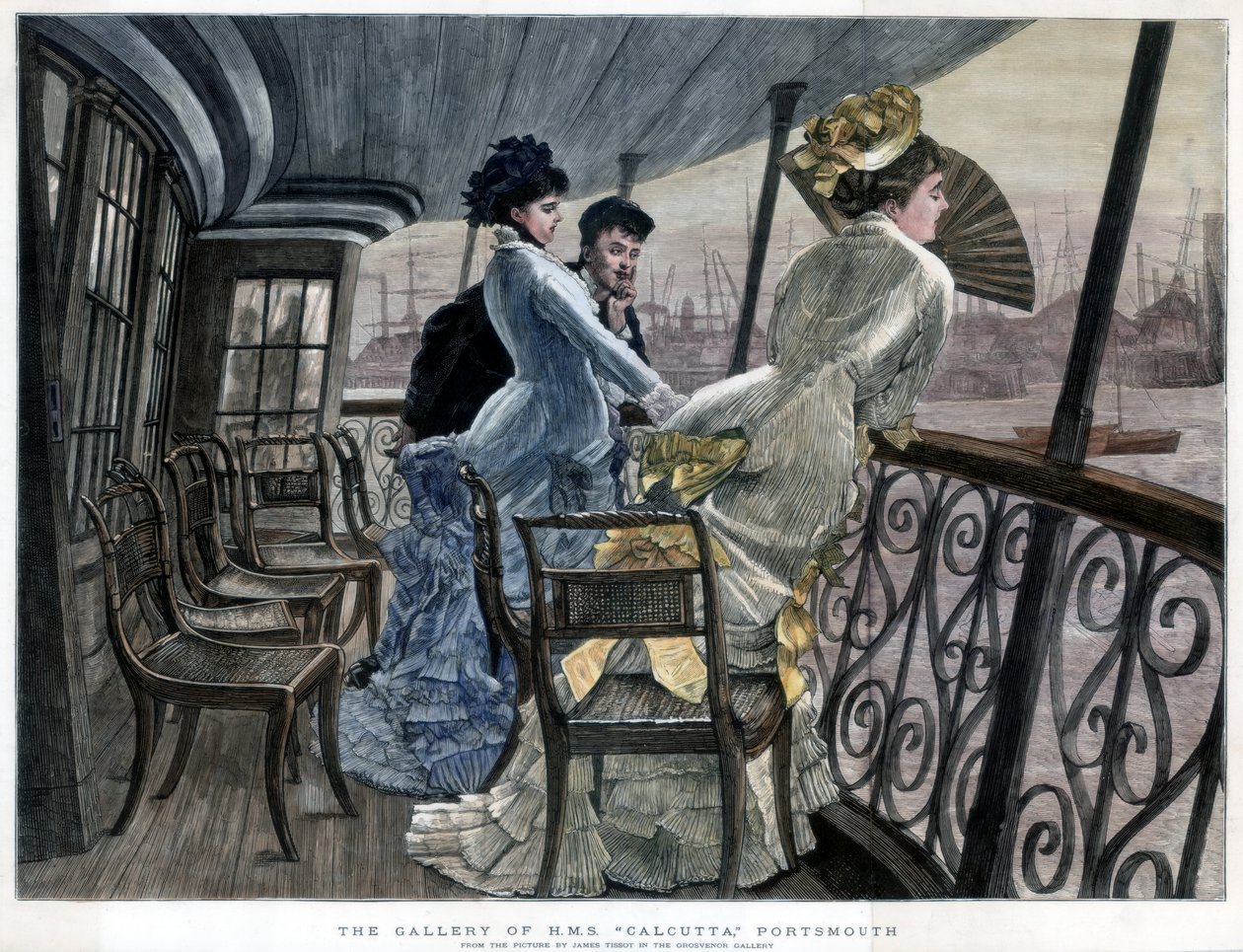 La galería del H.M.S. Calcutta, Portsmouth, c. 1850-1900 de James Jacques Joseph Tissot