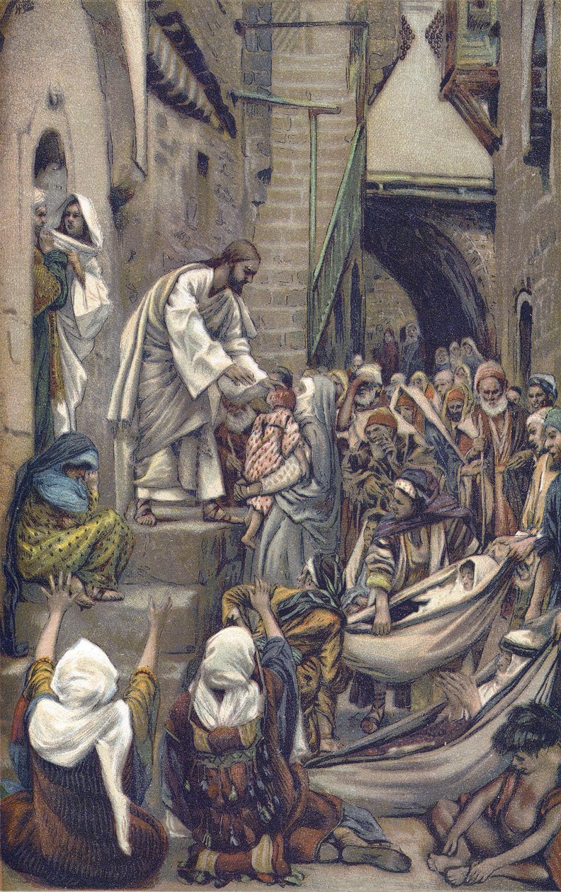 Toda la ciudad estaba reunida en la puerta - Toda la ciudad estaba reunida en la puerta - de La vida de nuestro Señor Jesucristo - 1899 por James Tissot - Y toda la ciudad estaba reunida en su puerta - Marcos 1:33 - La vida de nuestro Señor Jesucristo, por de James Jacques Joseph Tissot