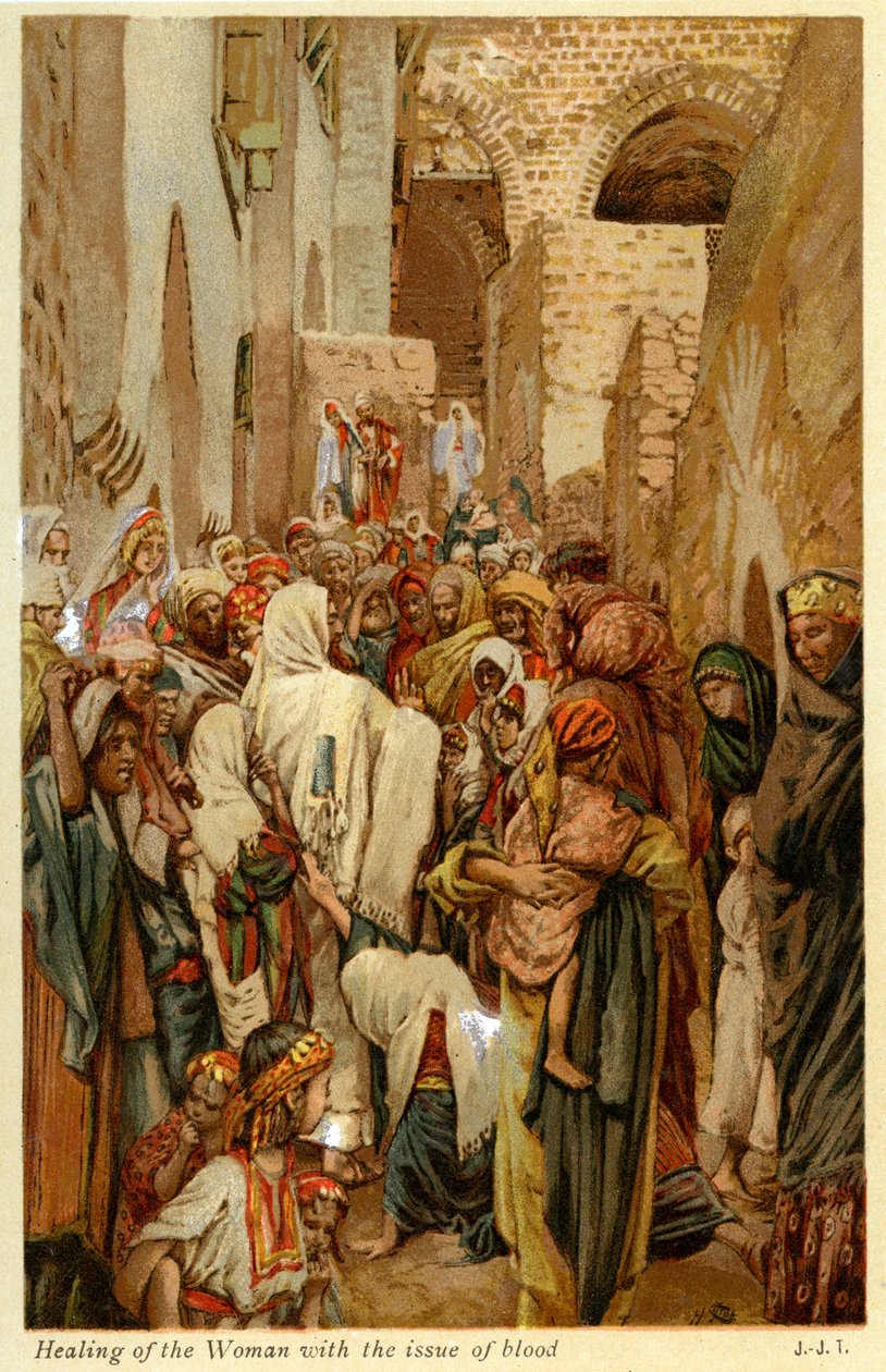 Curación de la mujer con flujo de sangre - Biblia de James Jacques Joseph after Tissot