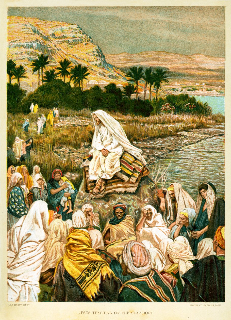 Jesús enseñando en la orilla del mar - San Marcos - Biblia de James Jacques Joseph after Tissot