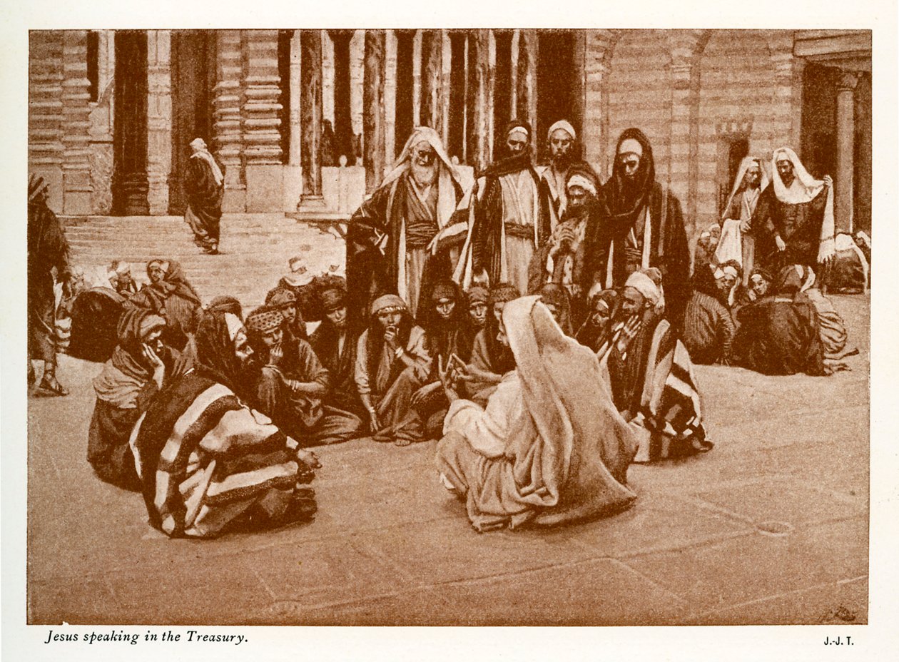 Jesús hablando en el tesoro - San Juan - Biblia de James Jacques Joseph after Tissot