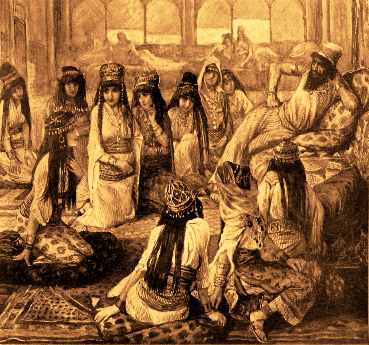 Salomón y su harén por J James Tissot - Biblia (Libro de los Reyes) de James Jacques Joseph after Tissot