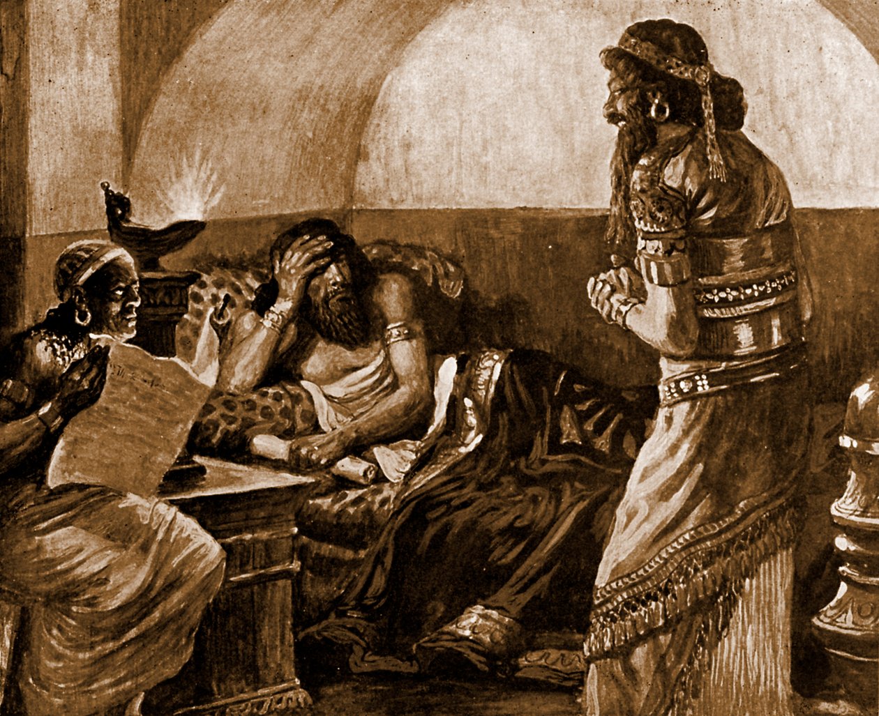Las crónicas son leídas a Asuero de James Jacques Joseph after Tissot