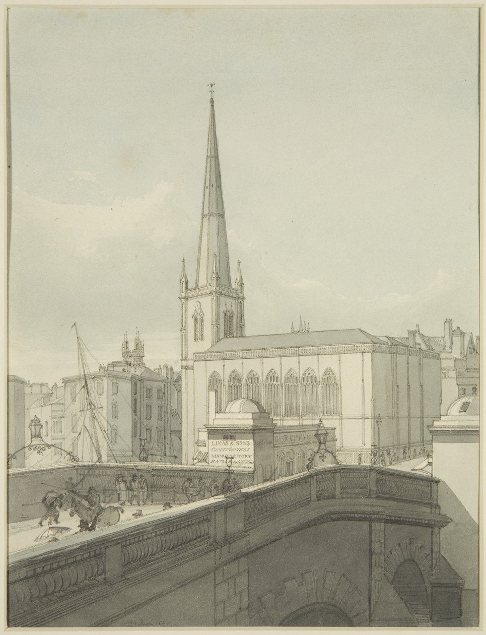 Iglesia de St Nicholas y parte del puente de Bristol de James Johnson