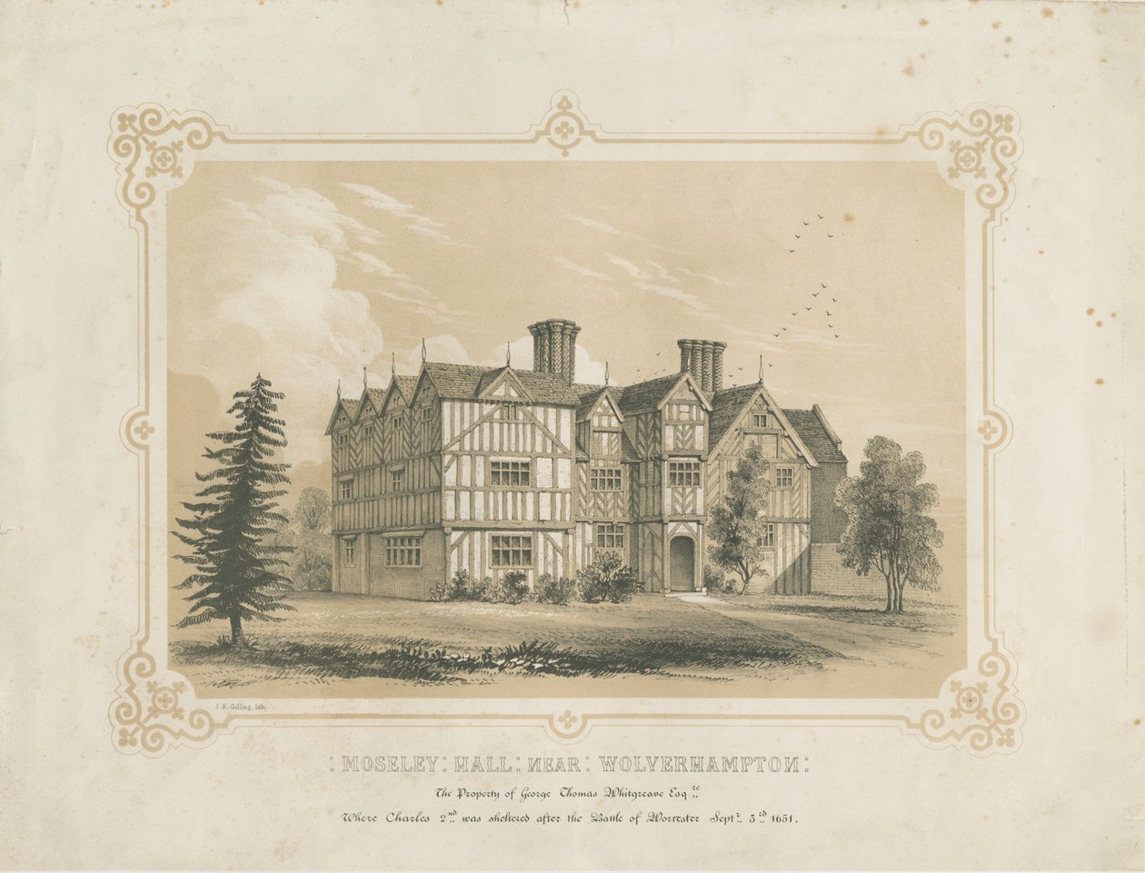 Bushbury - Moseley Old Hall: litografía de James Kellaway Colling