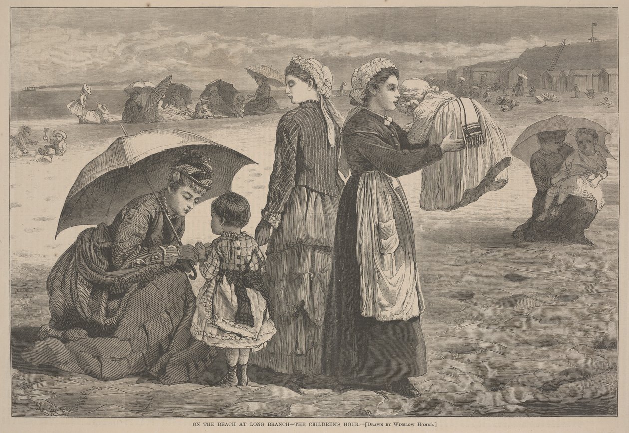 En la playa de Long Branch - La hora de los niños, 1874 de James L. Langridge