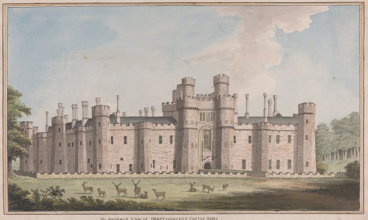 Castillo de Herstmonceux, Sussex Oriental: Vista suroeste de James Lambert  of Lewes