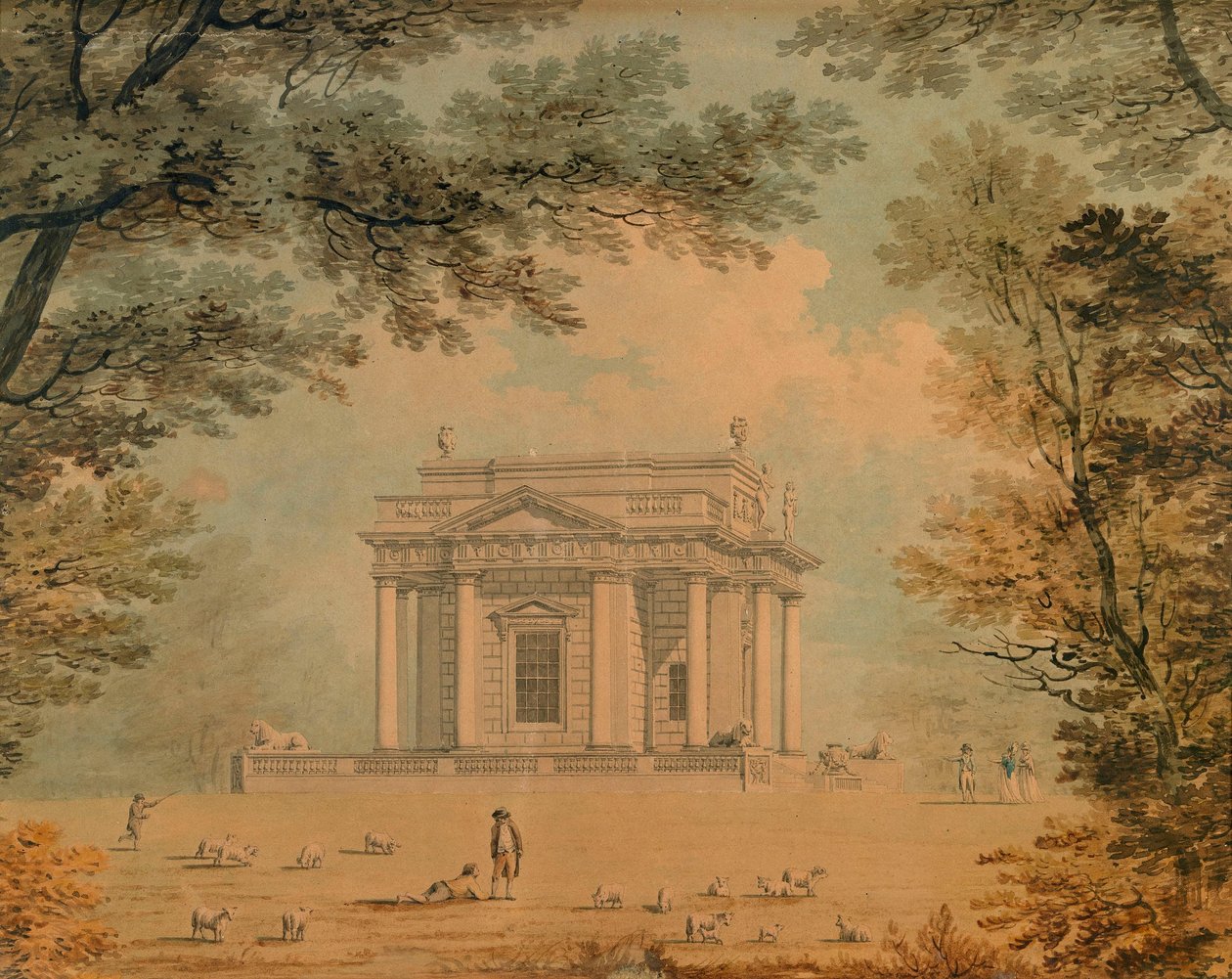 El casino de Lord Charlemont en Marino, Dublín, visto desde el oeste de James Malton