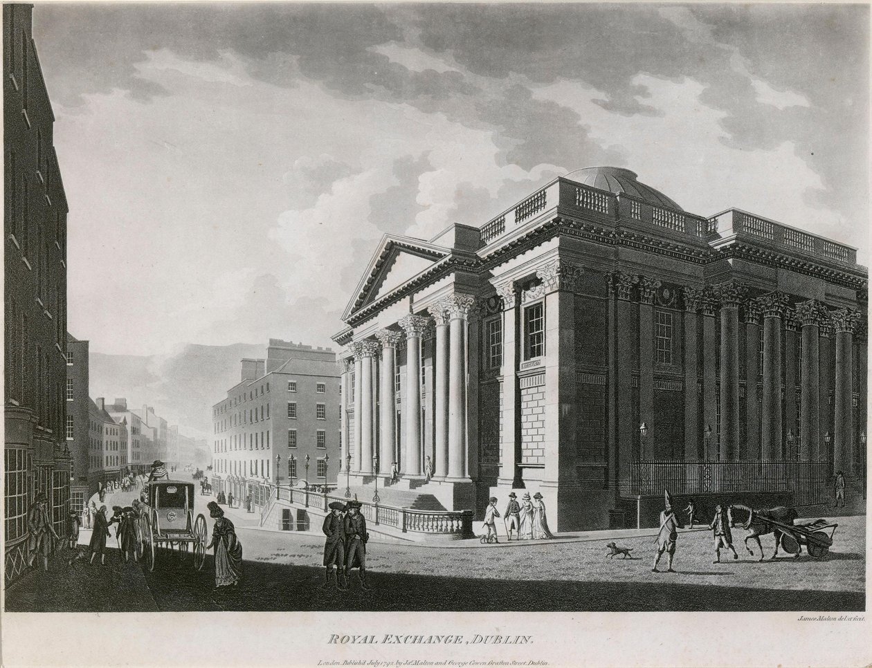 La Royal Exchange (actualmente City Hall), Cork Hill, Dublín de James Malton