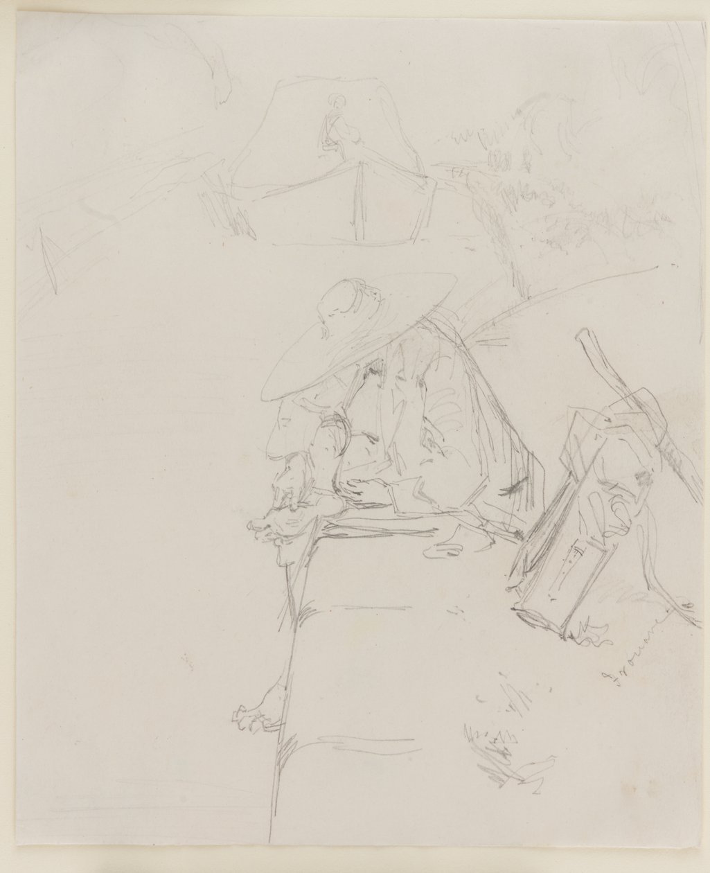 Un hombre sentado al borde de una pared de James Abbott McNeill Whistler