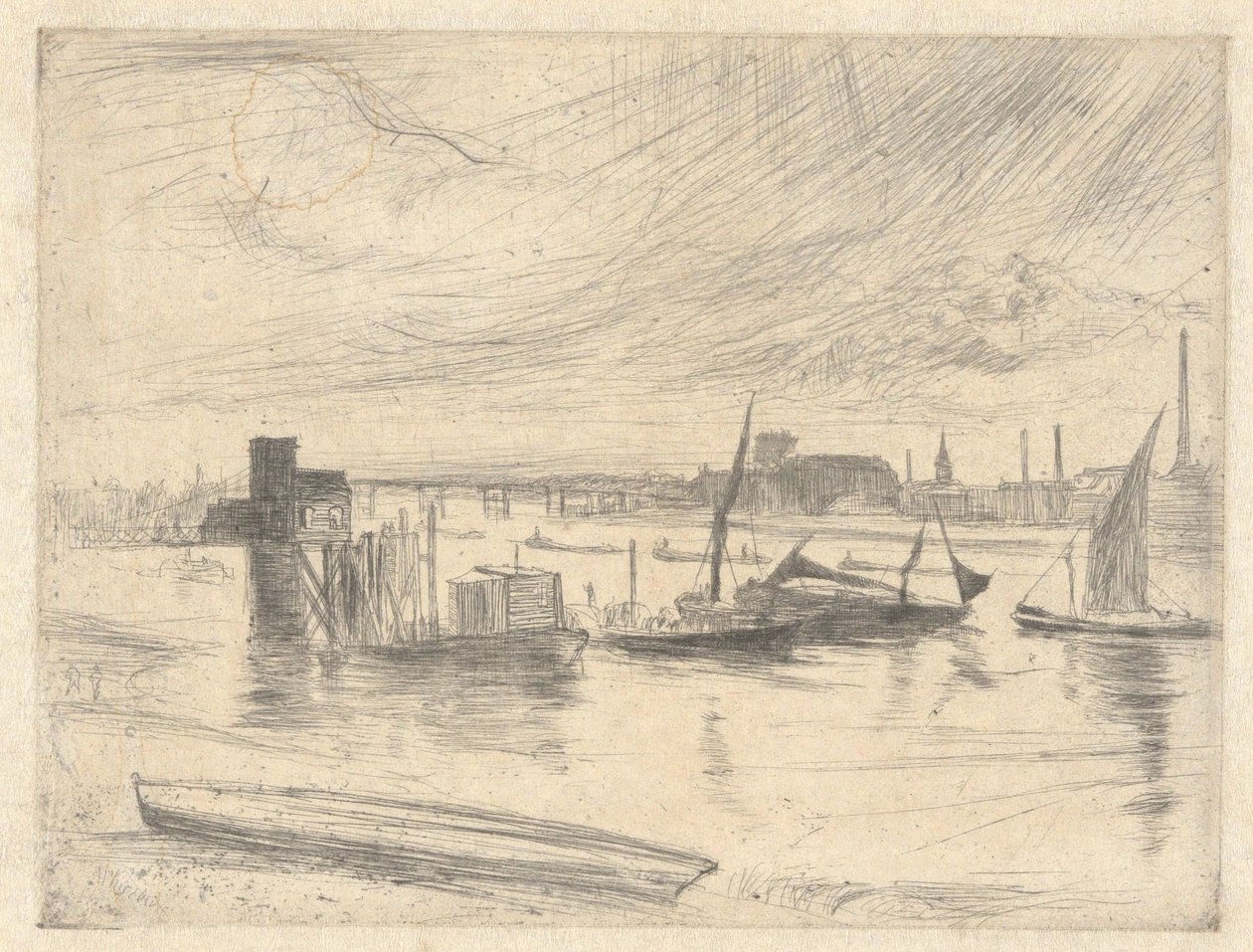 Amanecer en Battersea (muelle de Cadogan), de la serie del Támesis (una serie de dieciséis aguafuertes de escenas en el Támesis y otros temas) de James McNeill Whistler
