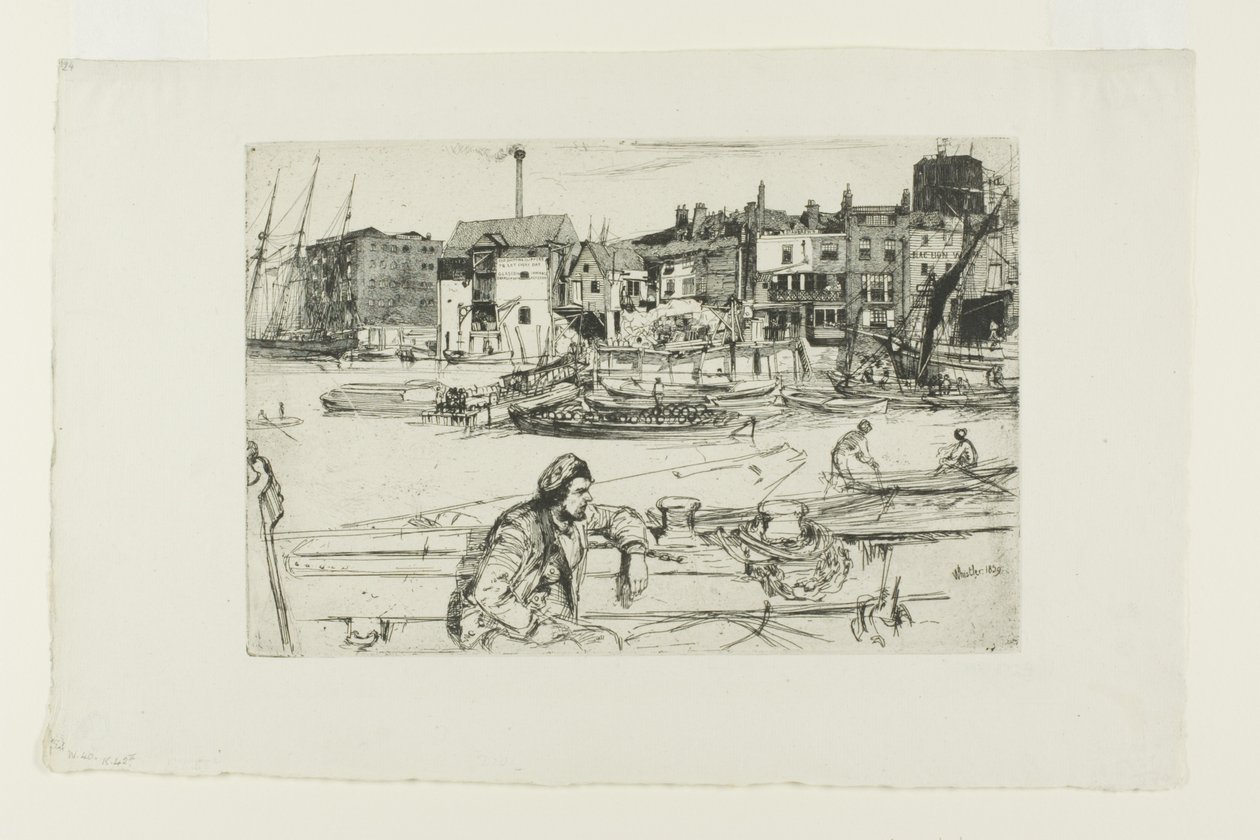 Black Lion Wharf, de Una serie de dieciséis grabados de escenas en el Támesis (el "Conjunto del Támesis") de James Abbott McNeill Whistler