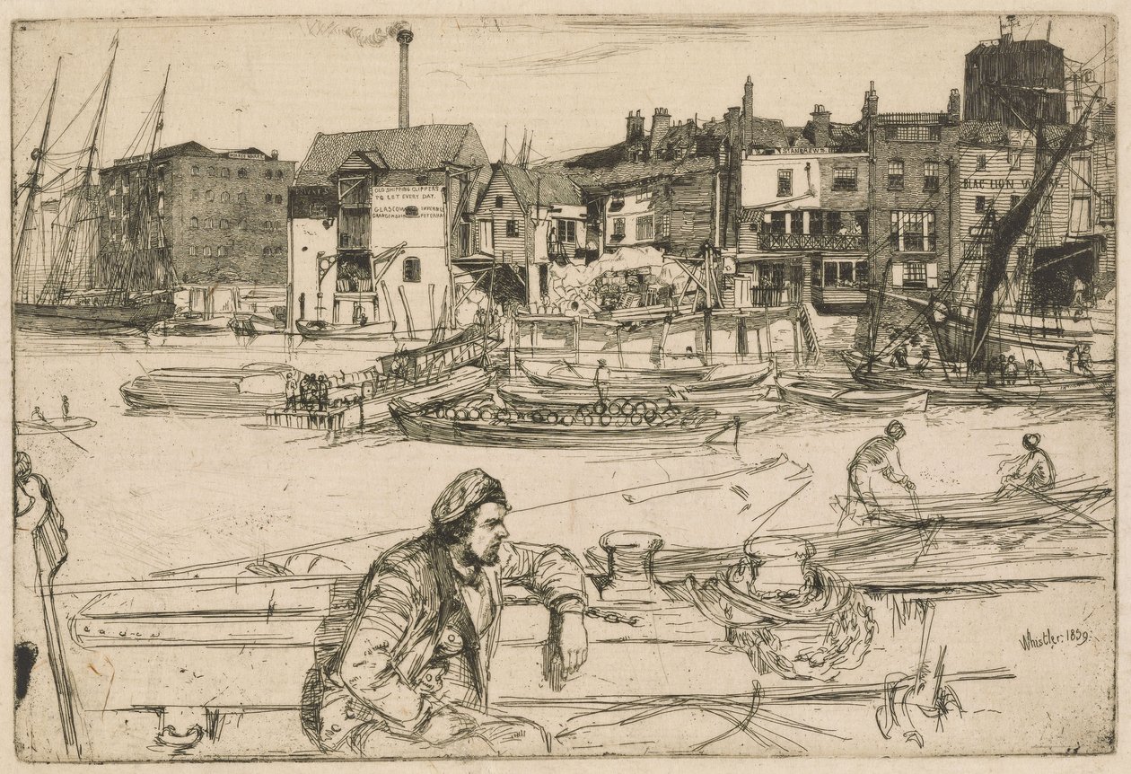 Black Lion Wharf, de la serie del Támesis (Una serie de dieciséis aguafuertes de escenas en el Támesis y otros temas) de James McNeill Whistler