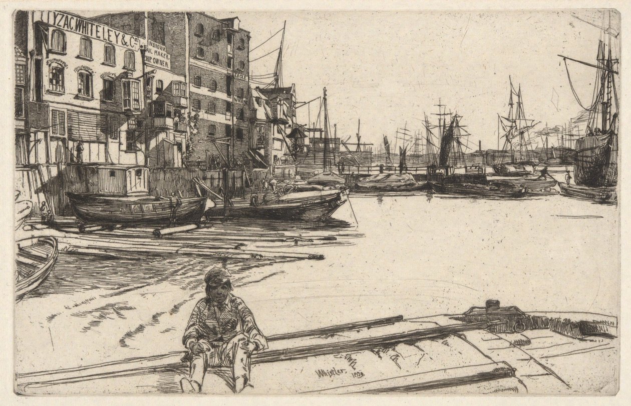 Eagle Wharf (Tyzac, Whiteley & Co.), de la serie del Támesis (Una serie de dieciséis aguafuertes de escenas del Támesis y otros temas) de James McNeill Whistler