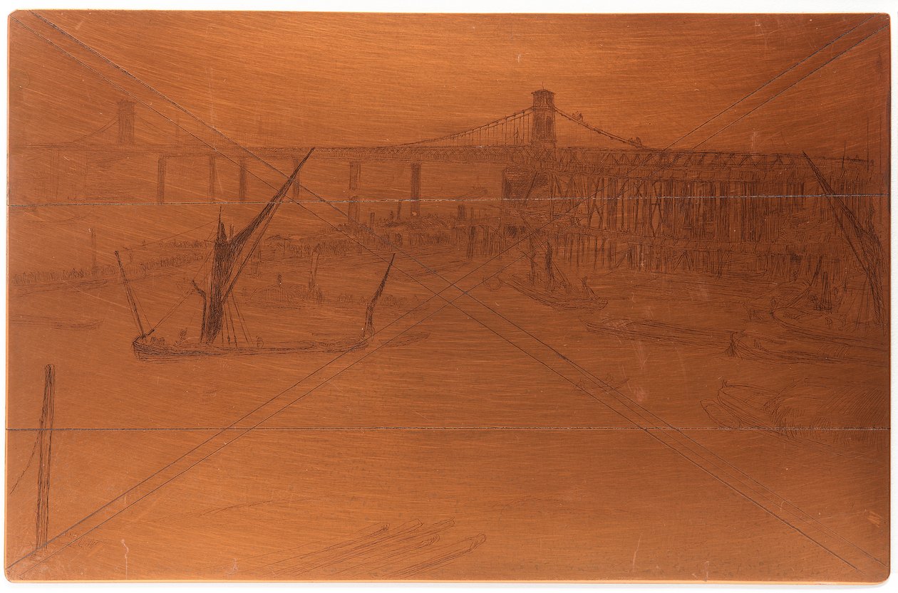 Placa de grabado: Puente Viejo de Hungerford de James Abbott McNeill Whistler