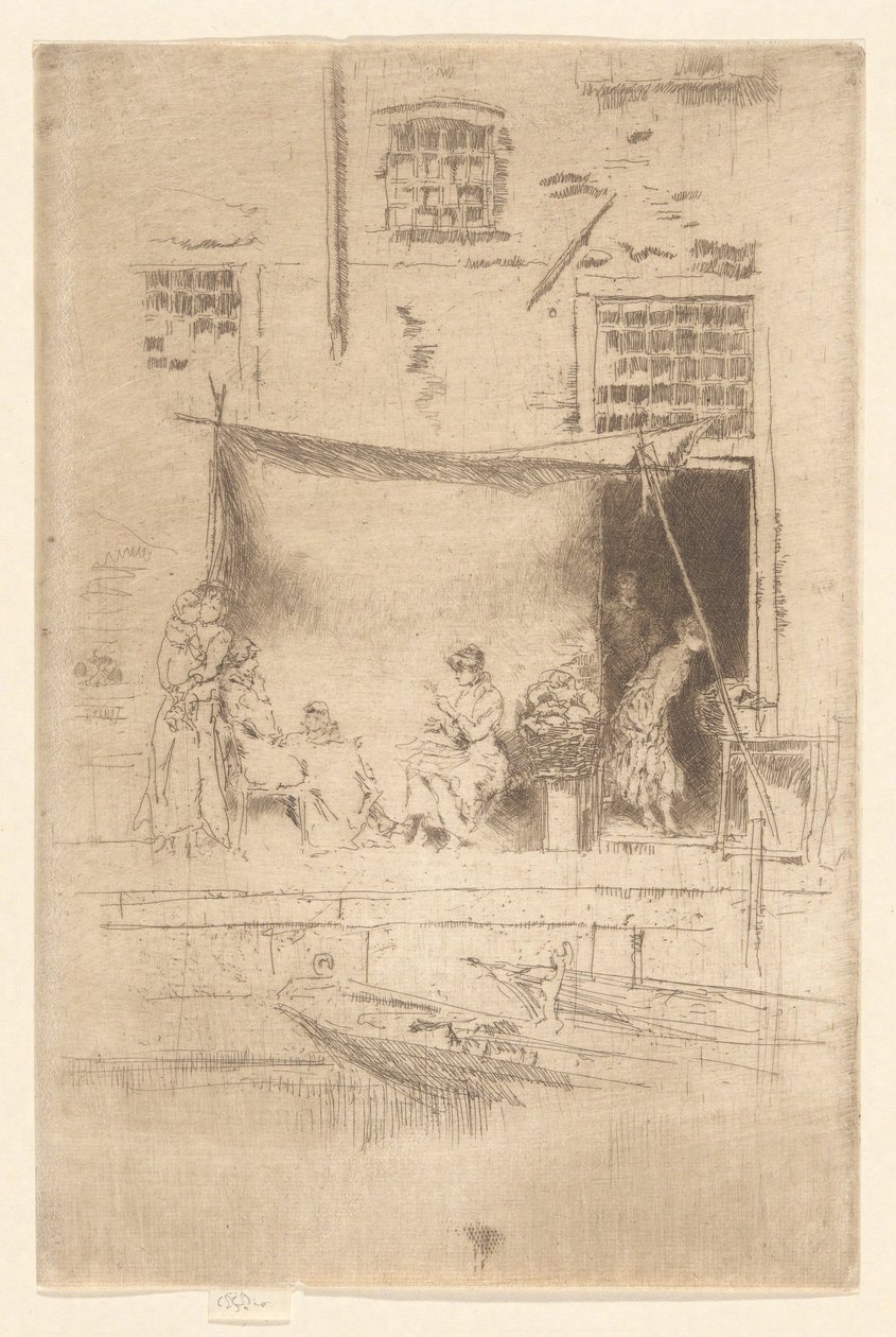 Puesto de frutas, del segundo conjunto de Venecia (un conjunto de veintiséis aguafuertes) de James Abbott McNeill Whistler
