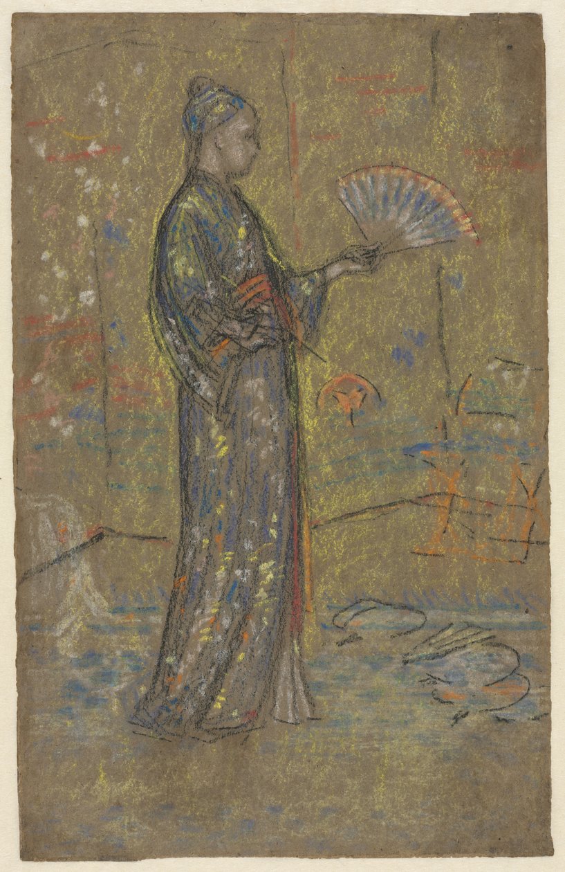 Mujer japonesa pintando un abanico (anverso) de James McNeill Whistler