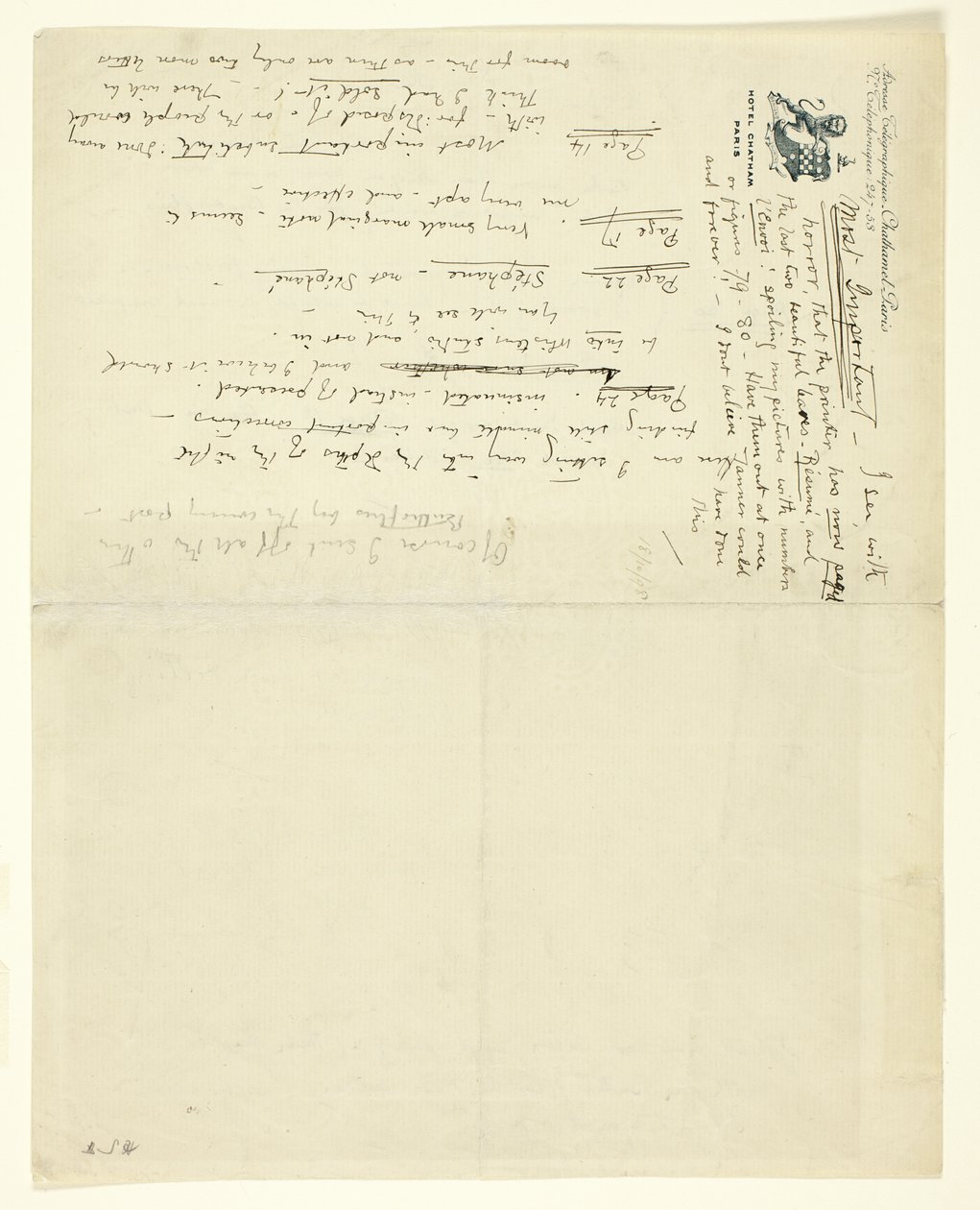 Carta a William Heinemann con correcciones para Eden versus Whistler: El baronet y la mariposa. Un San Valentín con un veredicto de James Abbott McNeill Whistler