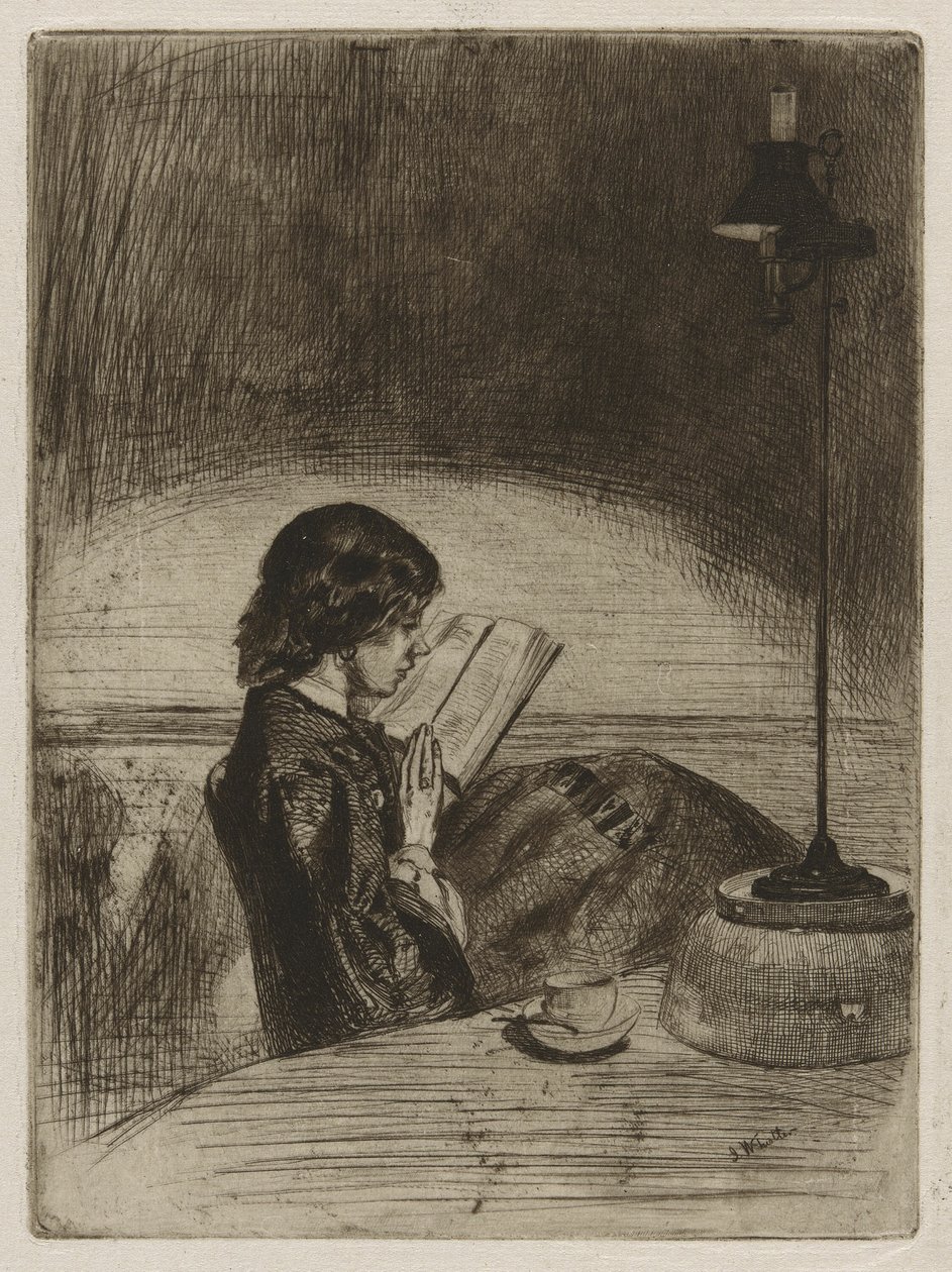 Leyendo a la luz de la lámpara de James Abbott McNeill Whistler