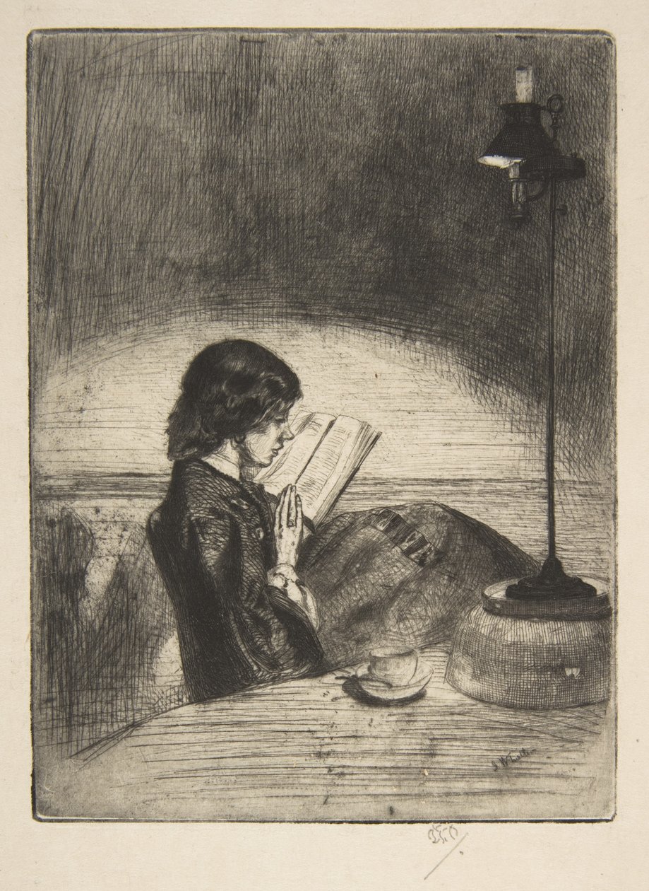 Lectura a la luz de una lámpara de James McNeill Whistler