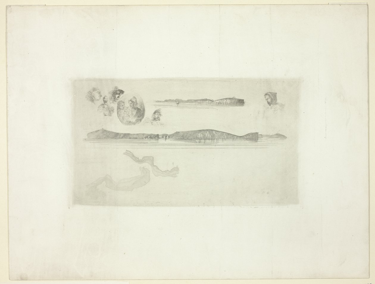 Bocetos en la placa de la encuesta costera de James Abbott McNeill Whistler