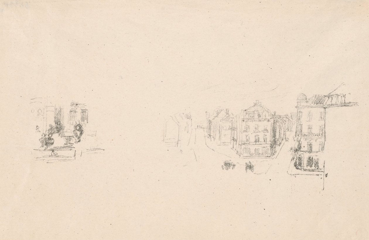 Dos bocetos de prueba: A. Grand Rue, Dieppe; B. Un interior de James Abbott McNeill Whistler