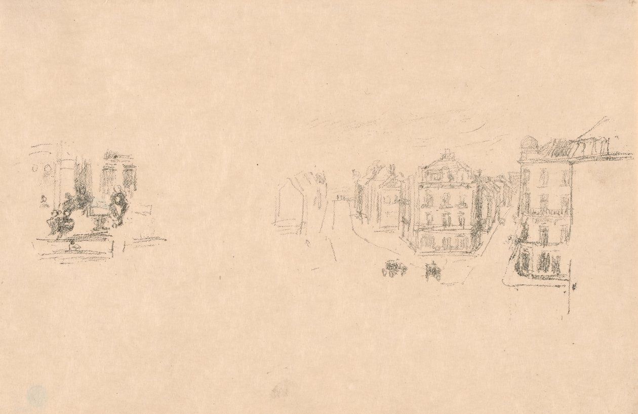 Dos bocetos de prueba: A. Grande Rue, Dieppe; B. Un interior de James McNeill Whistler
