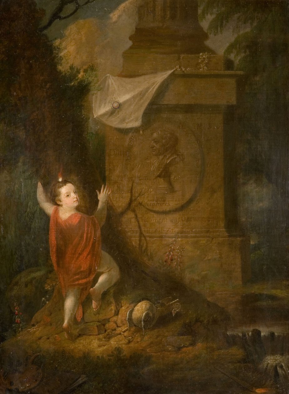 Anuncio del artista - Querubín con cometa en monumento [sin fecha] de James Millar
