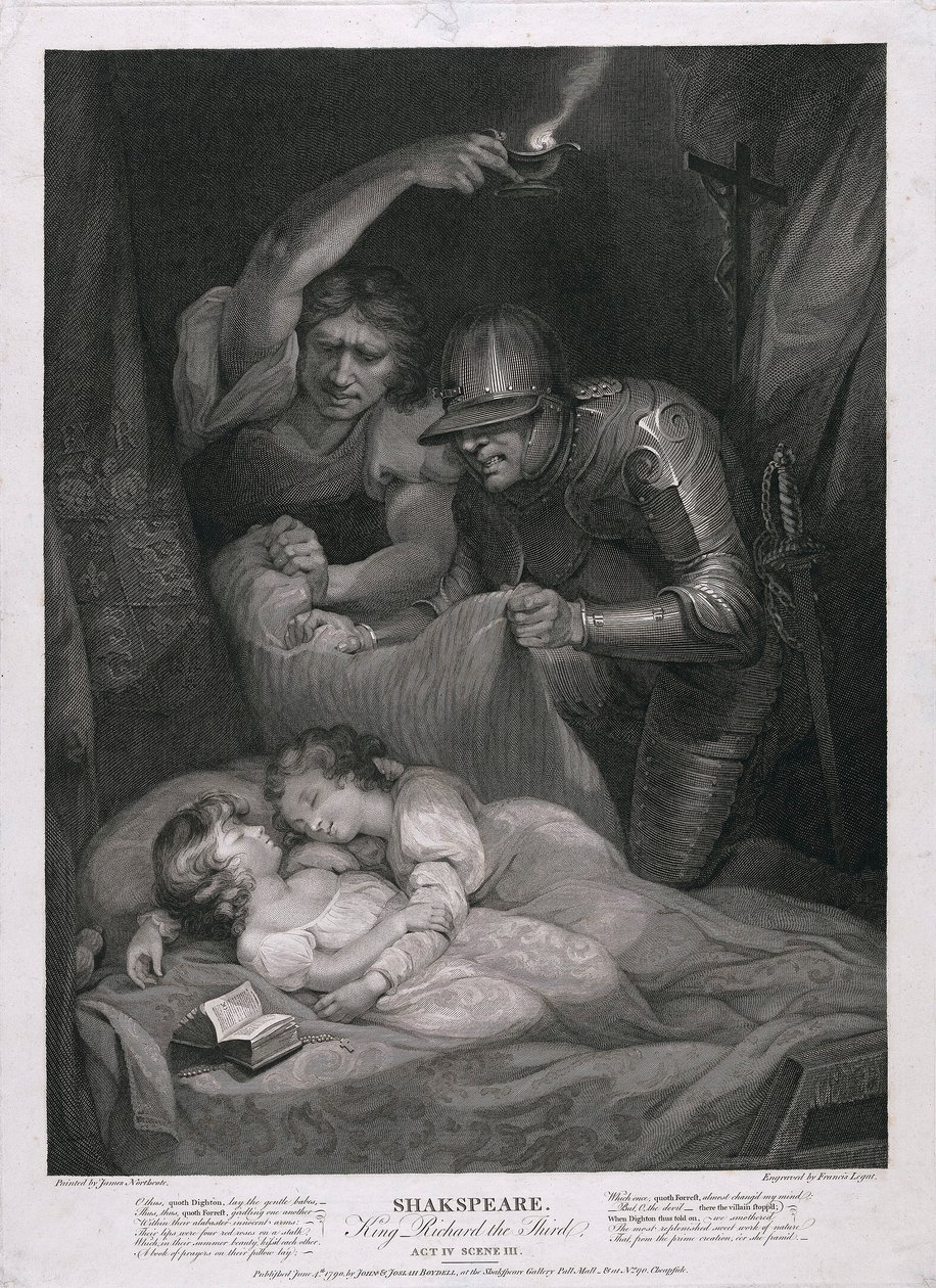 Rey Ricardo III: Acto IV, Escena III El Asesinato de los Príncipes en la Torre, pub. 1790 de James Northcote