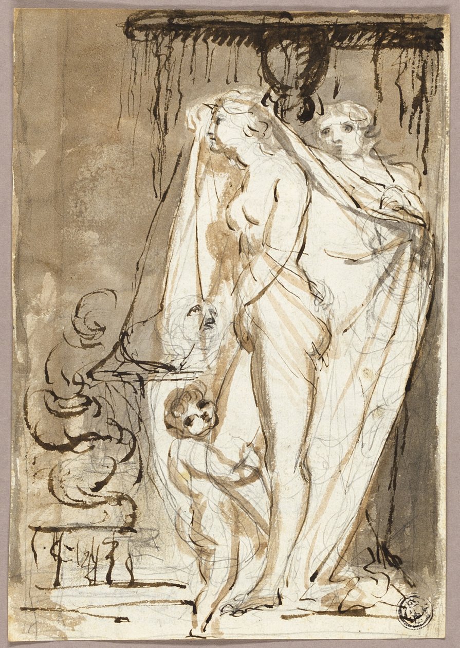 Escultor desnudando escultura de una mujer y un niño de James Northcote