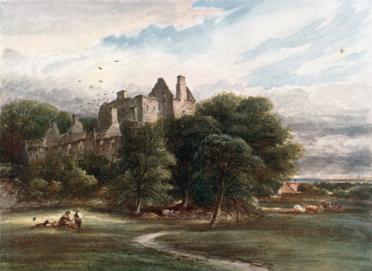 "Craigmillar Castle" (litografía en color) de James Orrock