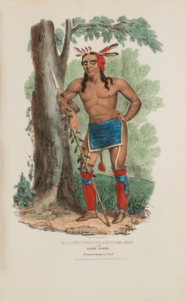 KAA-NUN-DER-WAAGUINSE-ZOO o el Recolector de Bayas; Un Famoso Jefe Chippewa, de The Aboriginal Portfolio de James Otto Lewis