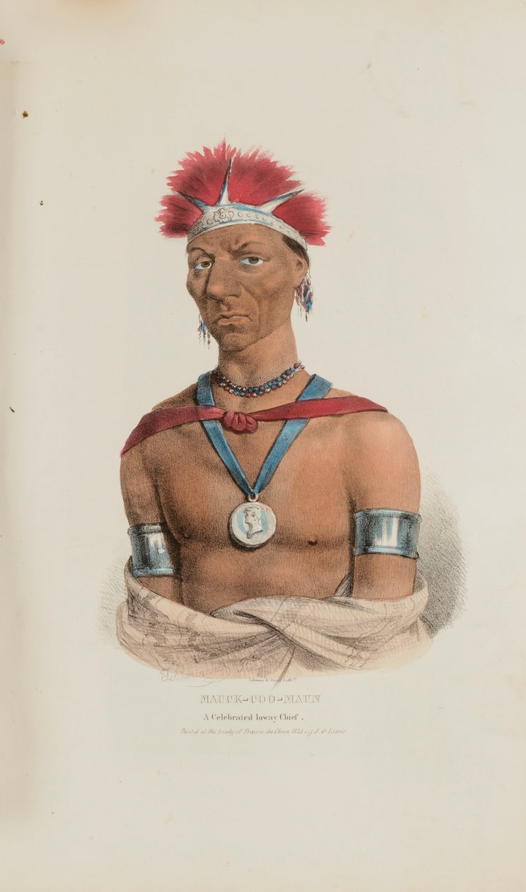 MAUCK-COOMAUN; Un célebre jefe Ioway, de The Aboriginal Portfolio de James Otto Lewis