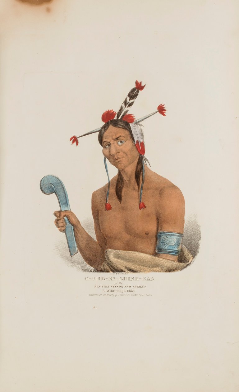 O-CHE-NA-SHINK-KAD or the Man that Stands and Strikes; A Winnebago Chief, extraído de The Aboriginal Portfolio de James Otto Lewis