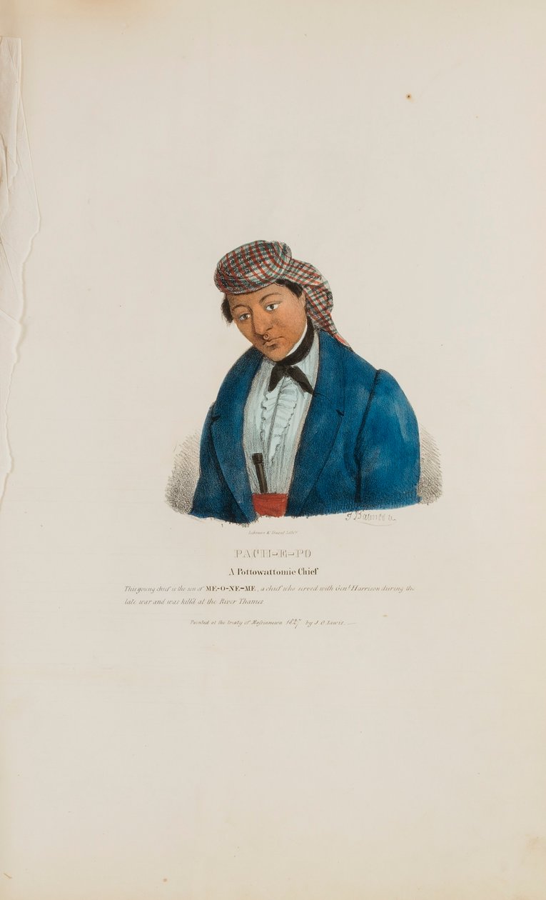 PACHE-E-PO; Un Jefe Pottowattomie, de The Aboriginal Portfolio de James Otto Lewis