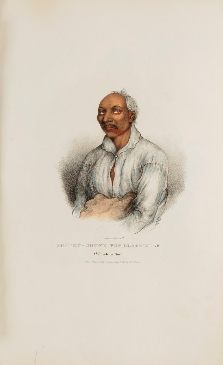 SHOUNK-CHUNK el Lobo Negro; Un Jefe Winnebago, de The Aboriginal Portfolio de James Otto Lewis